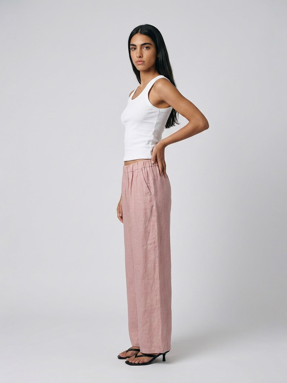 PANTALONE 100% LINO ROSA