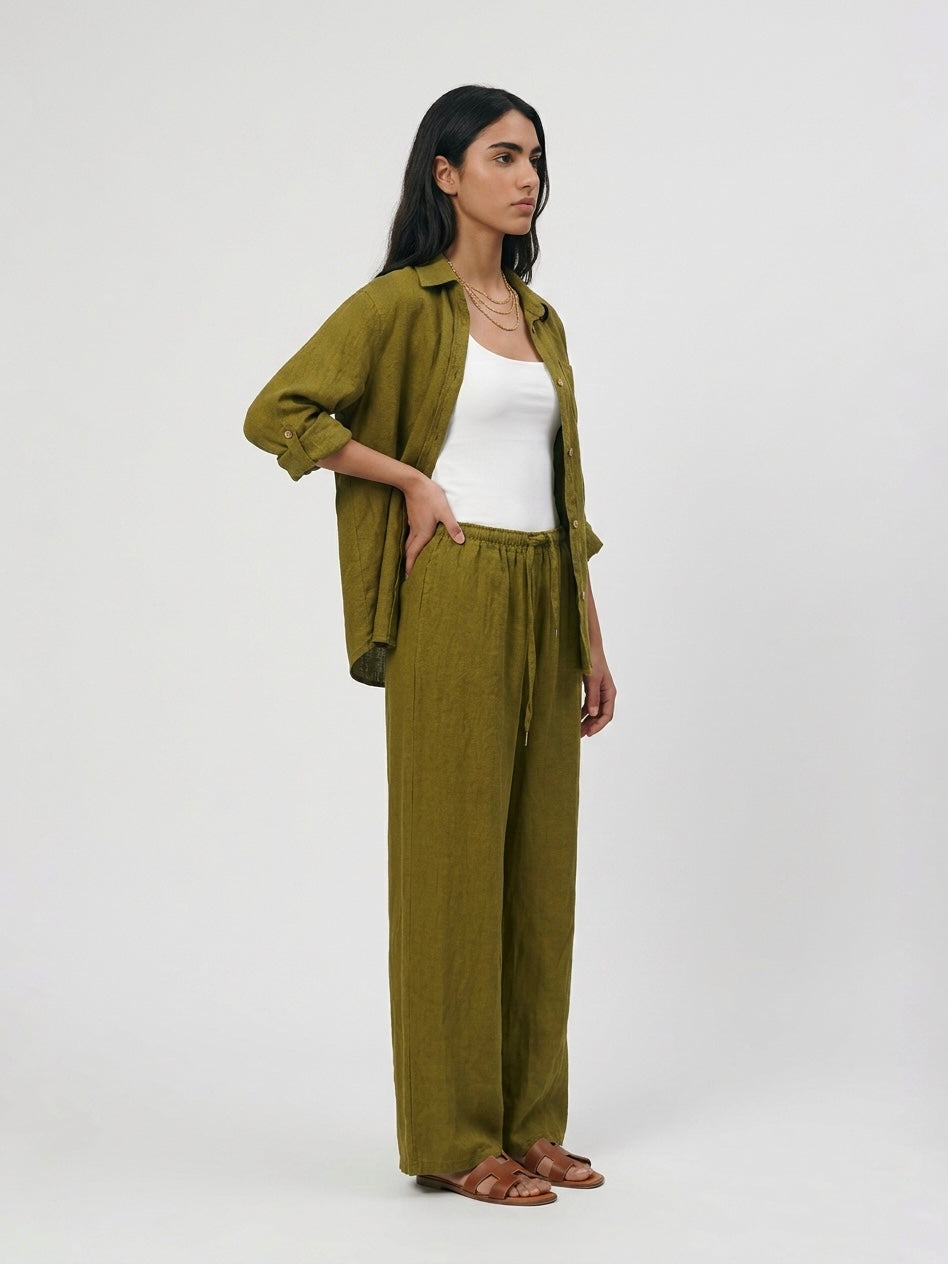 PANTALONE 100%LINO OLIVA