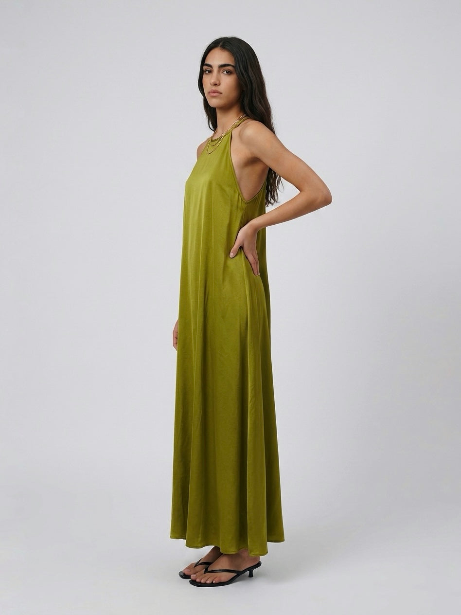 LONG DRESS SATIN OLIVA