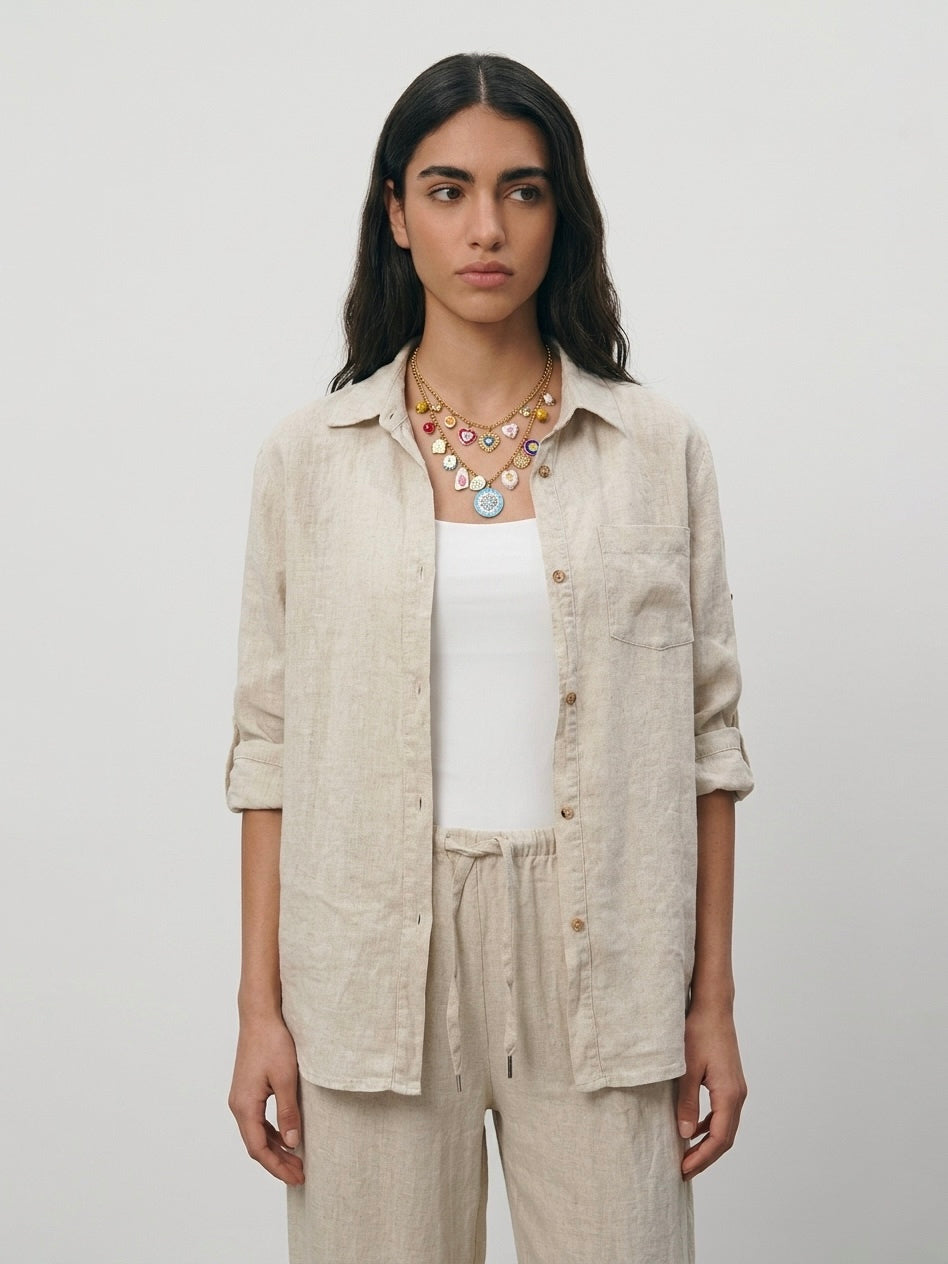 CAMICIA 100%LINO SABBIA