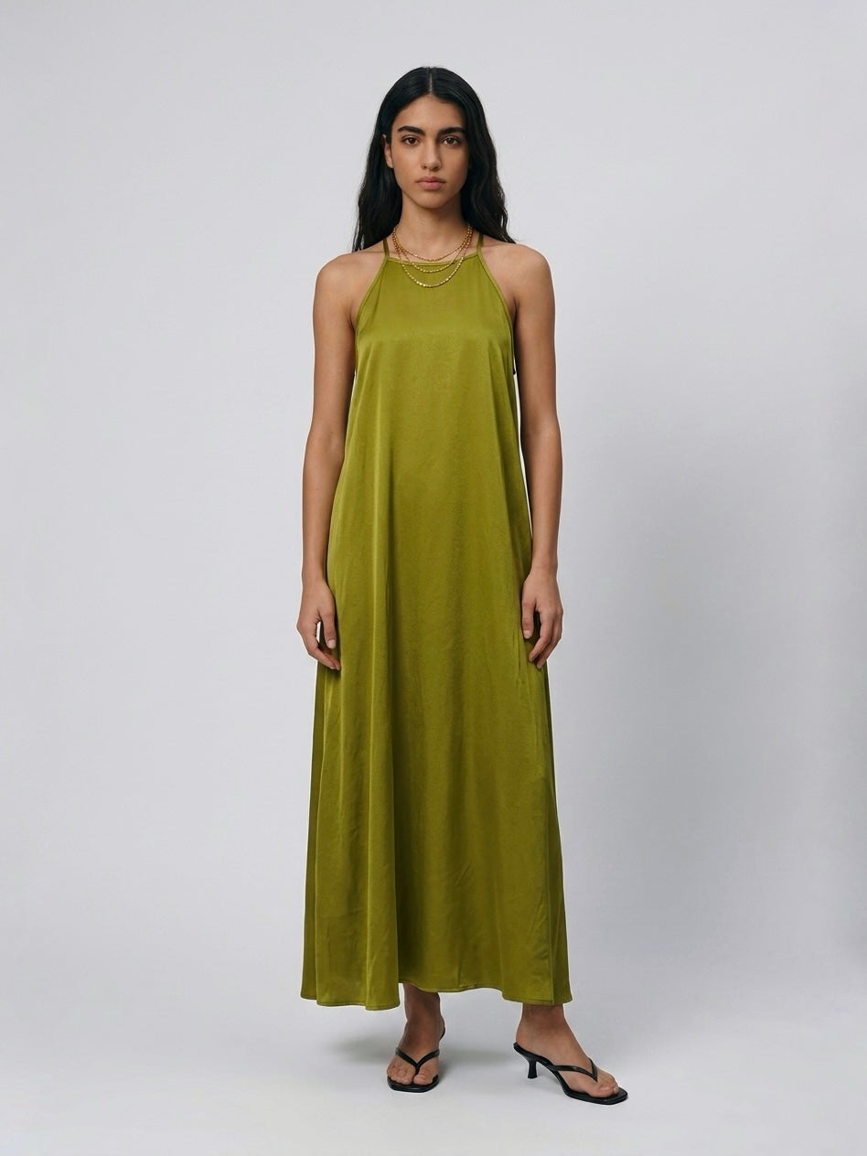 LONG DRESS SATIN OLIVA