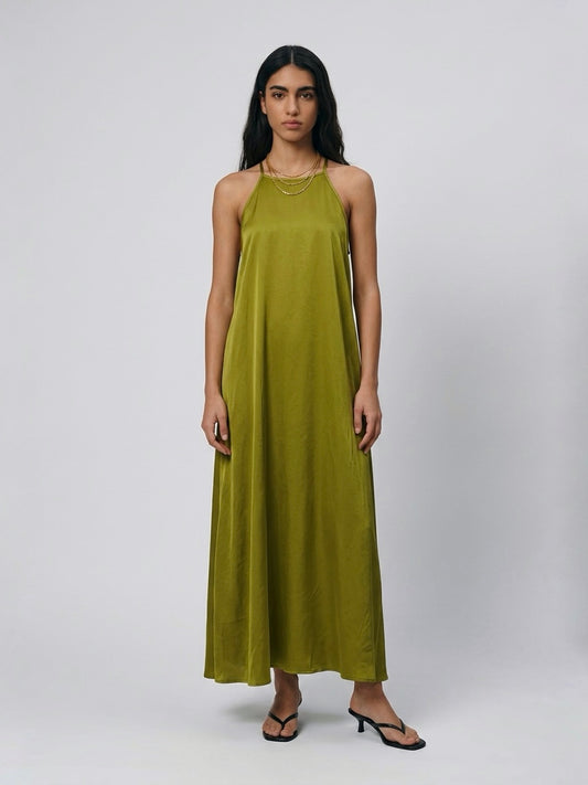 LONGDRESS SATIN OLIVA