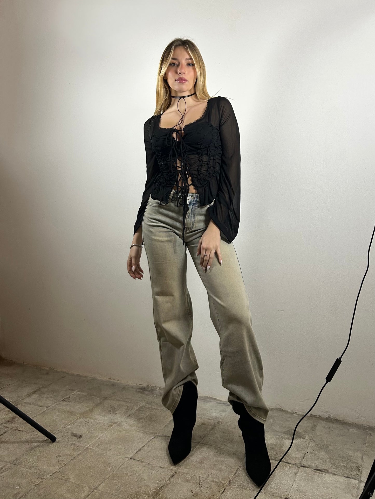 JEANS WIDE LEG sabbia