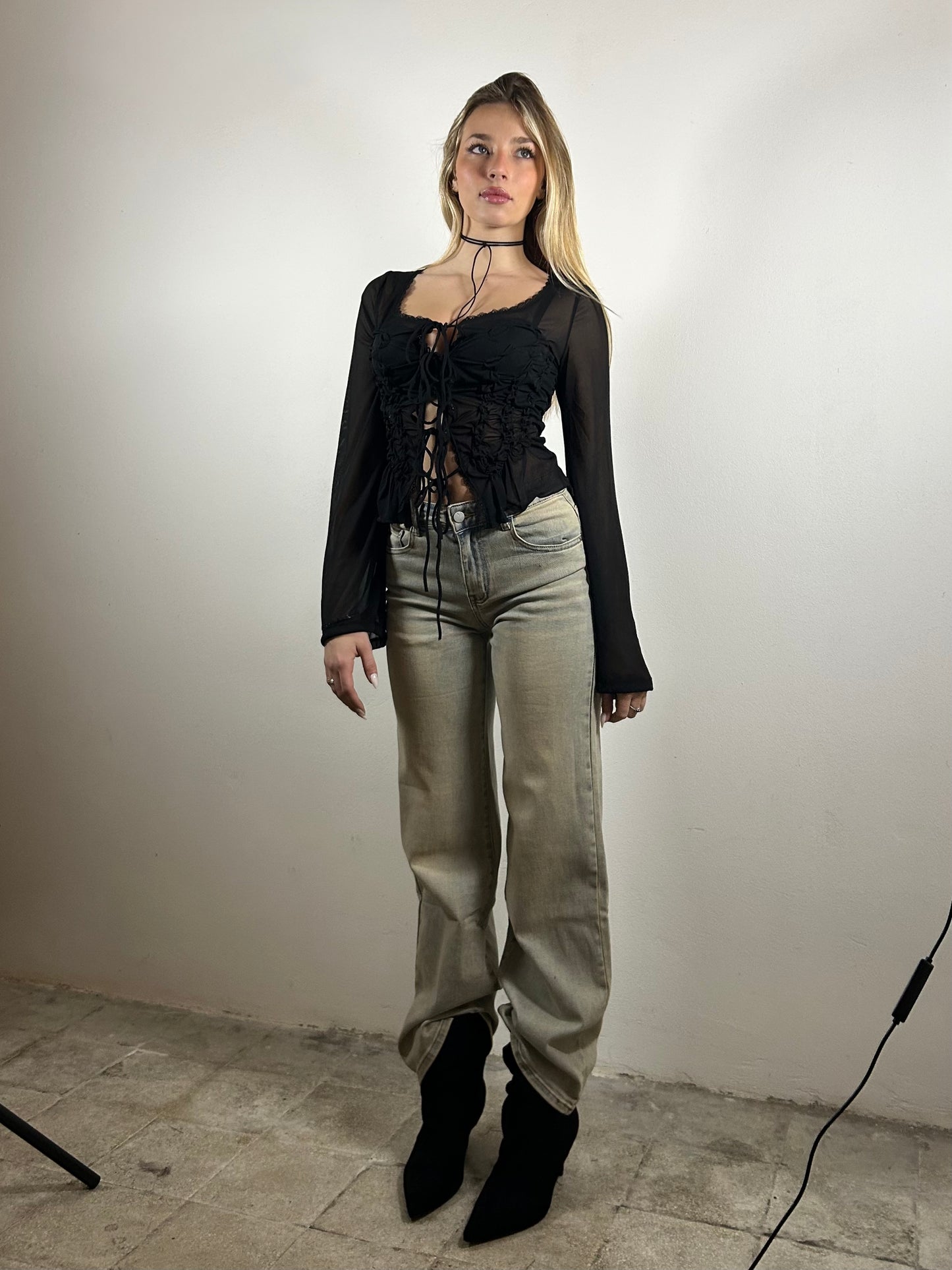 JEANS WIDE LEG sabbia