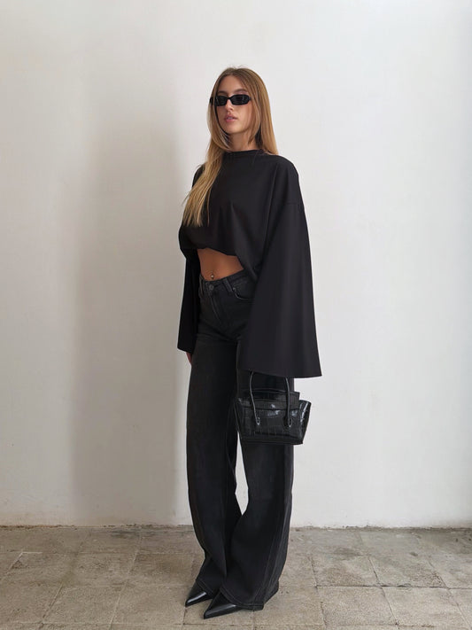 Jeans Straight Nero Slavato