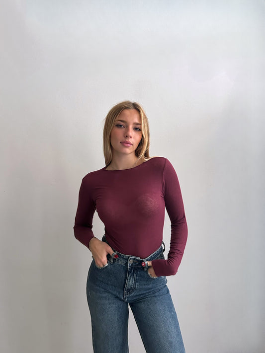 MAGLIA VELATA MISTO CASHMERE - Bordeaux