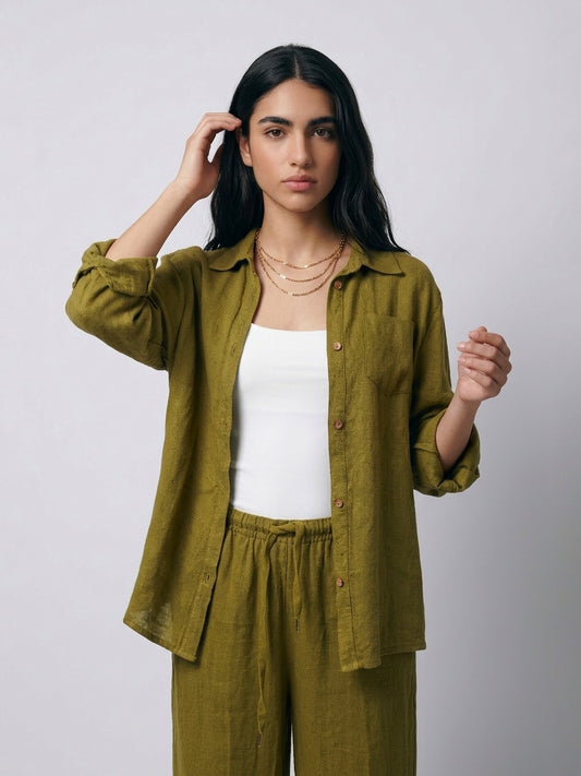CAMICIA 100%LINO OLIVA