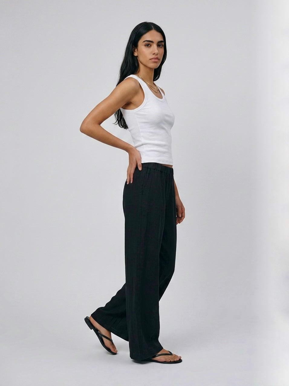 PANTALONE 100% LINO NERO