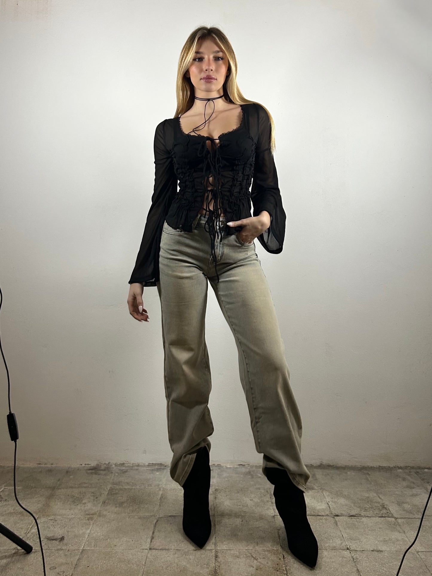 JEANS WIDE LEG sabbia