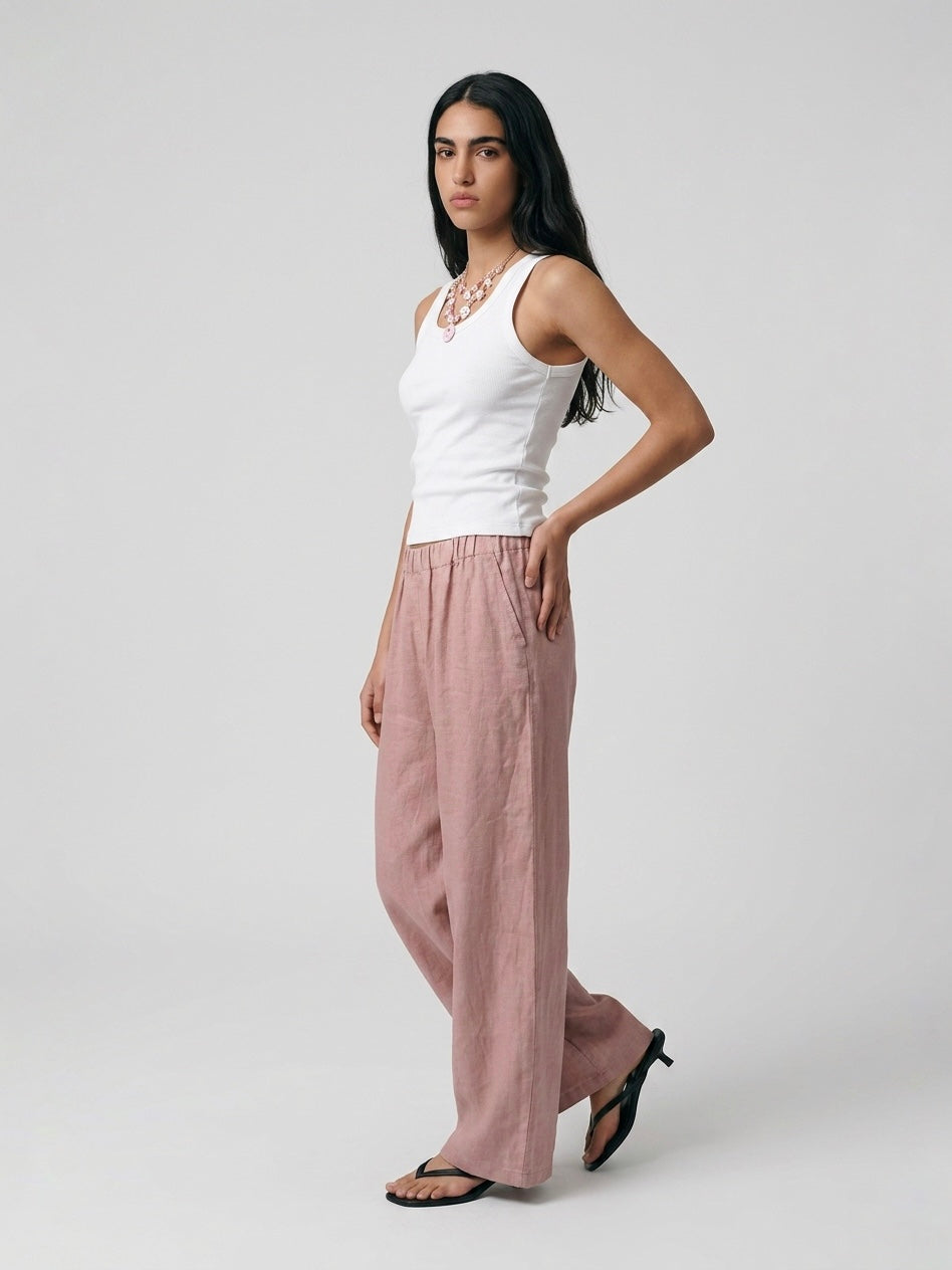 PANTALONE 100% LINO ROSA