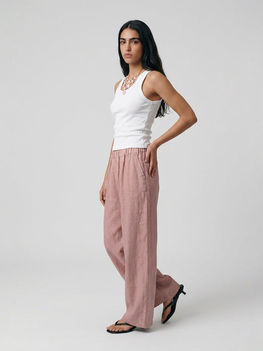 PANTALONE 100% LINO ROSA