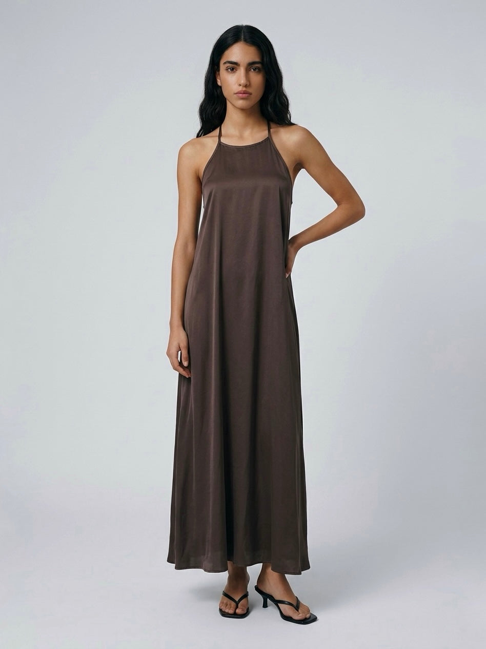 LONG DRESS SATIN CHOCO