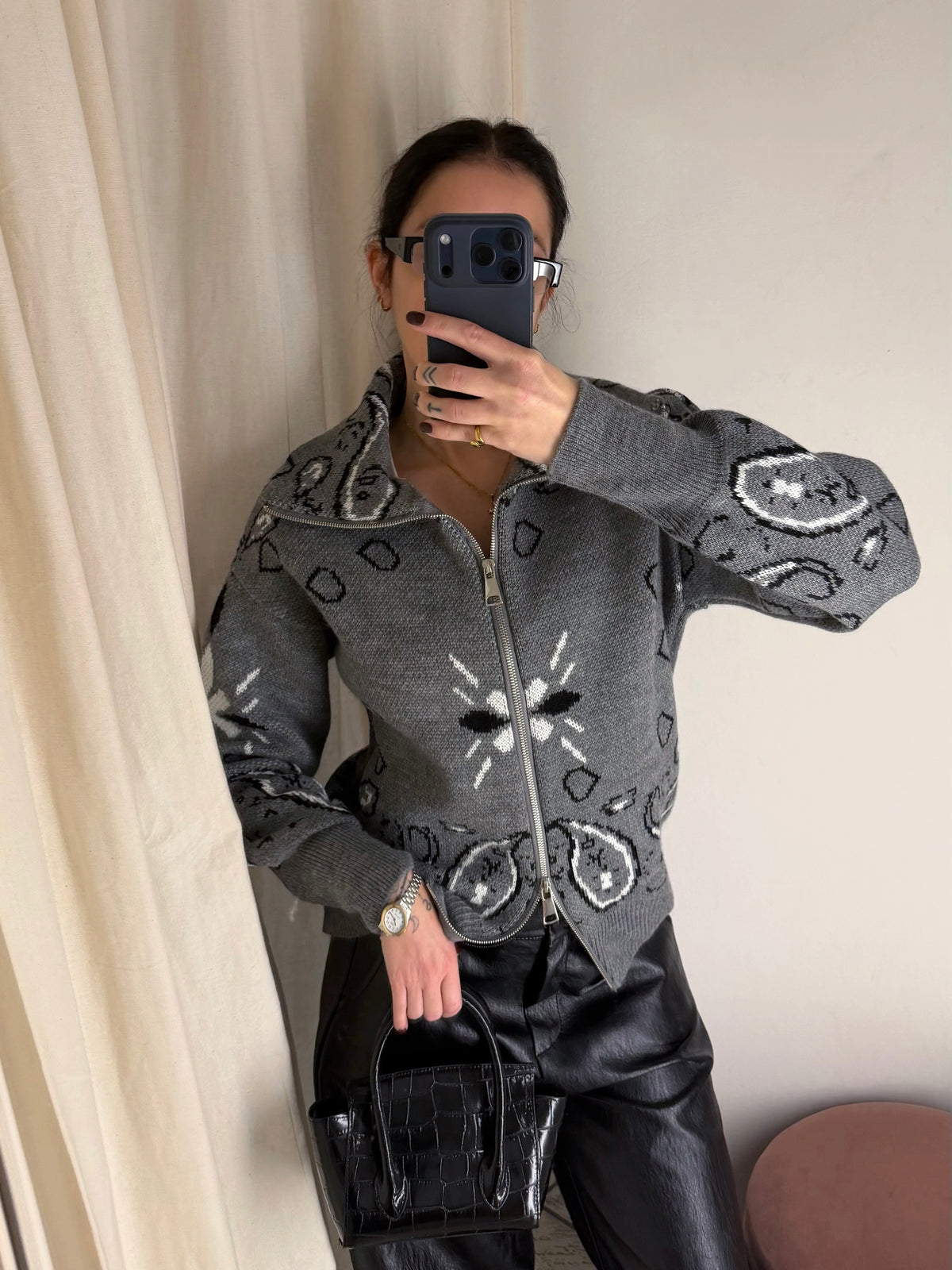 Cardigan Zip Bandana Grigio