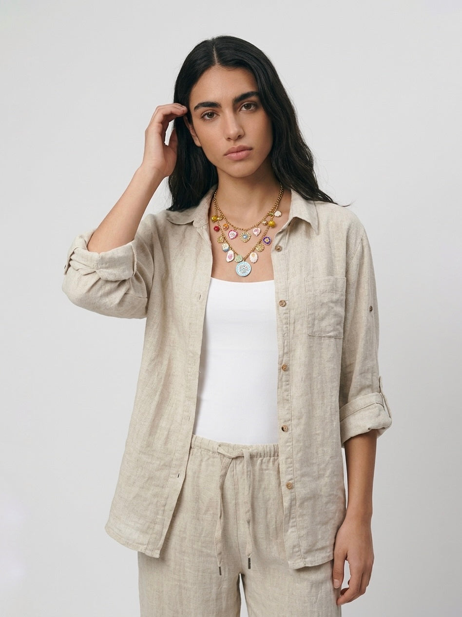 CAMICIA 100%LINO SABBIA