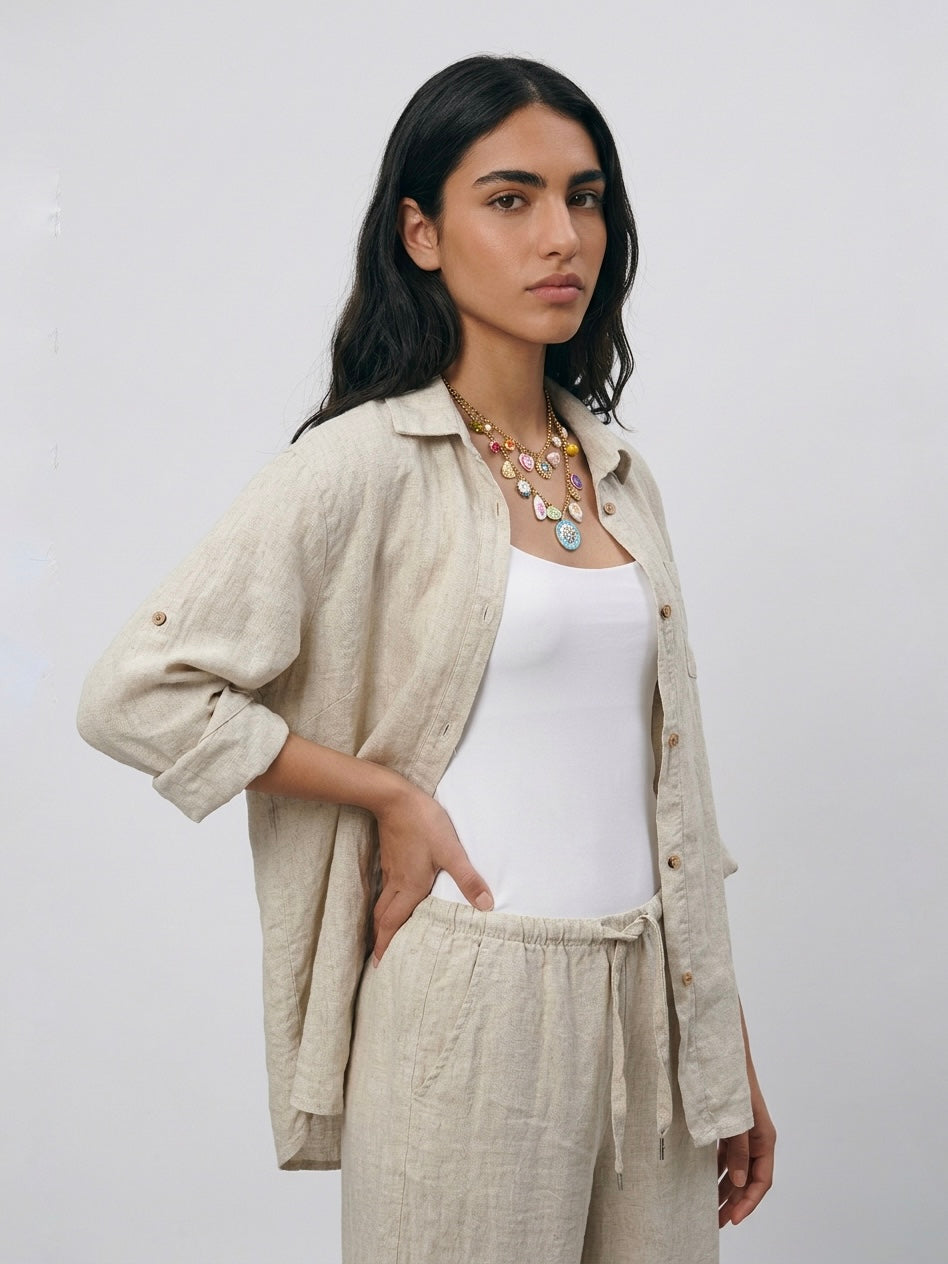 CAMICIA 100%LINO SABBIA