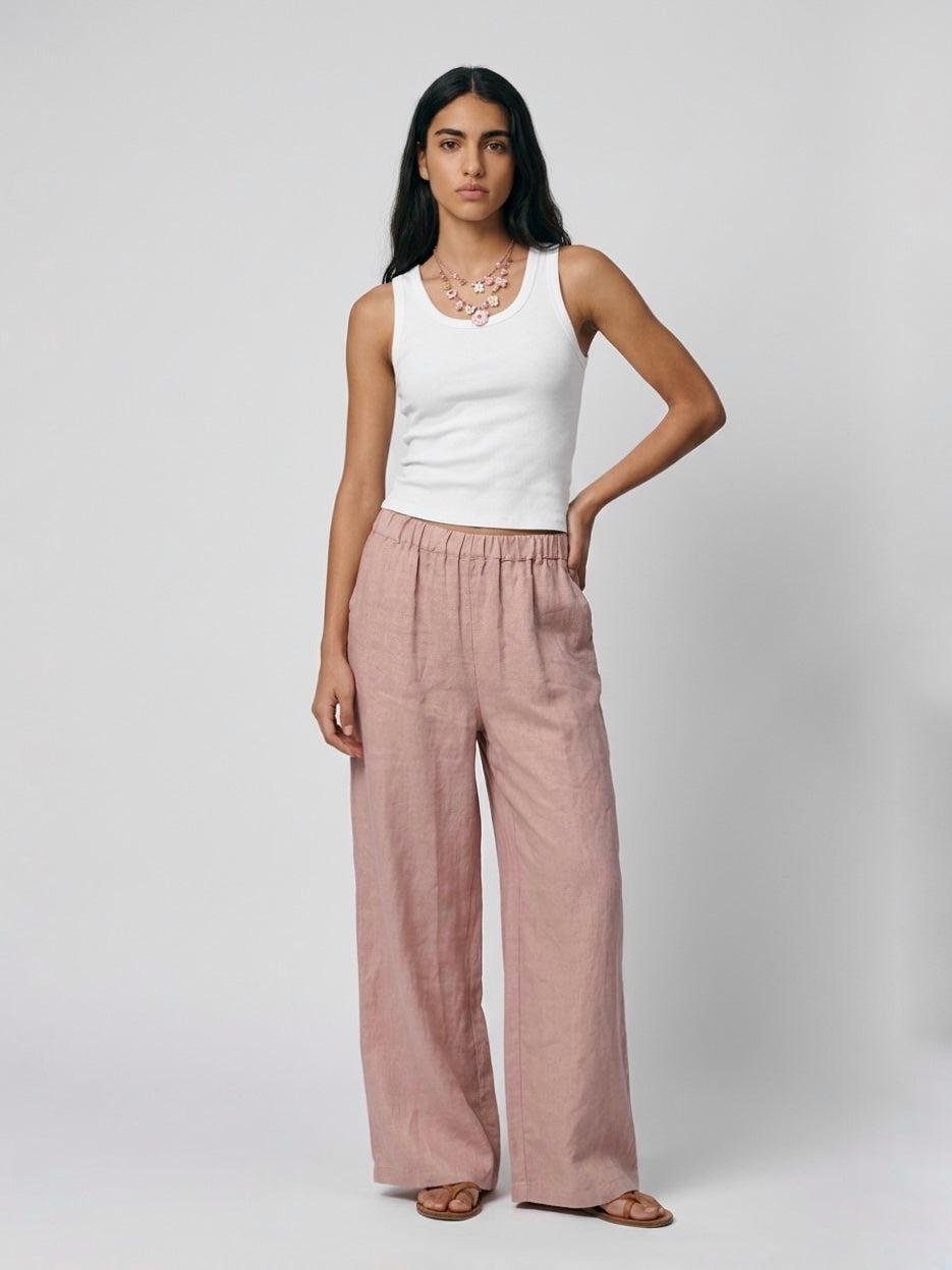 PANTALONE 100% LINO ROSA