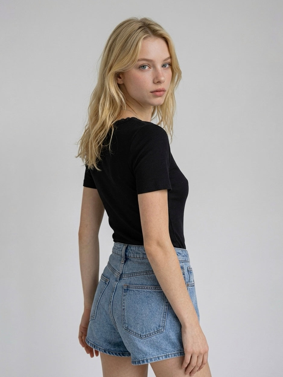 T-SHIRT MISTO SETA NERA