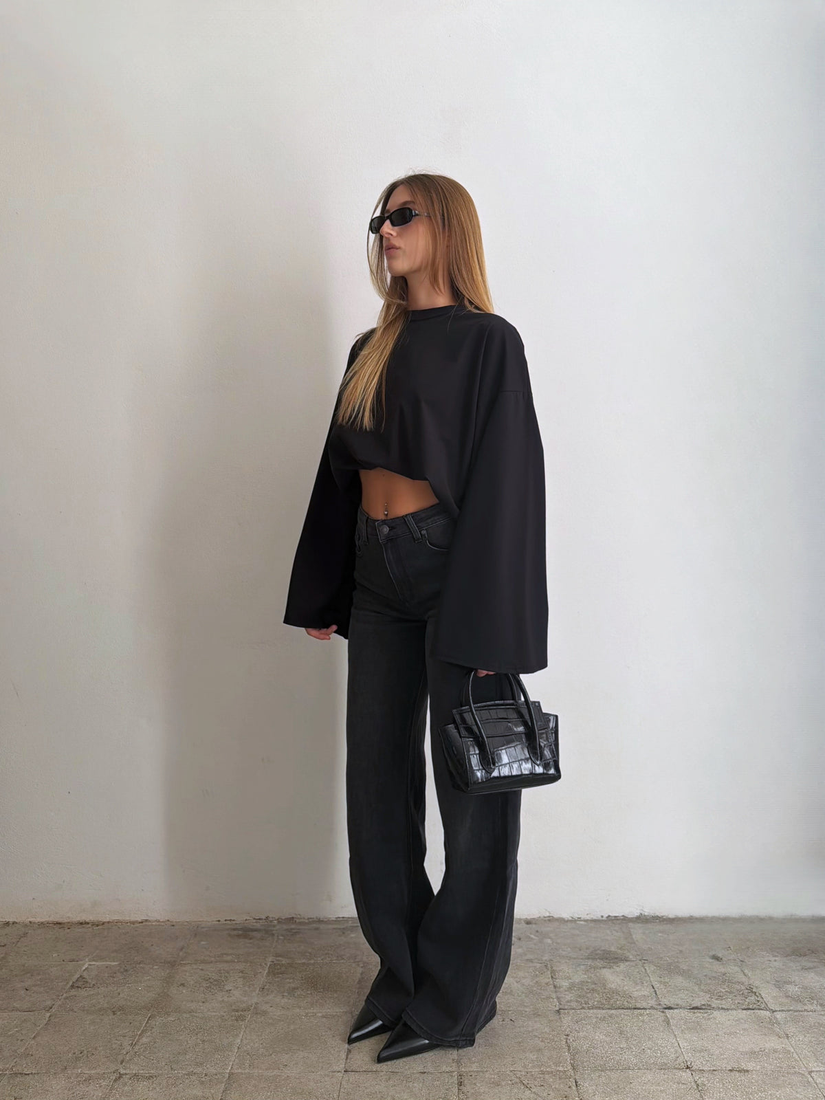 Jeans Straight Nero Slavato