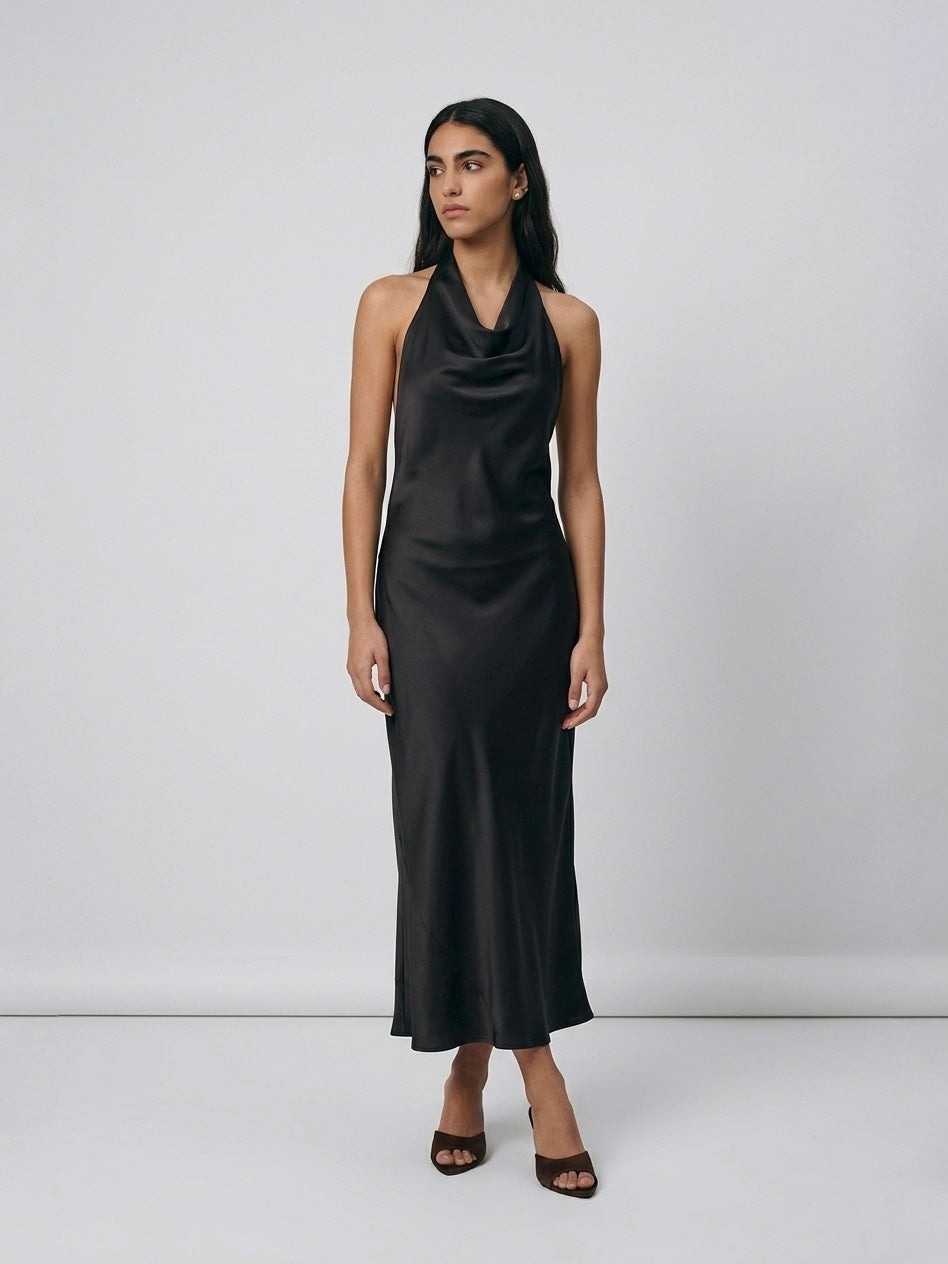 LONGDRESS SATIN CHOCO