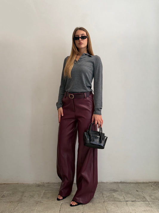 Pantalone Ecopelle Burgundy